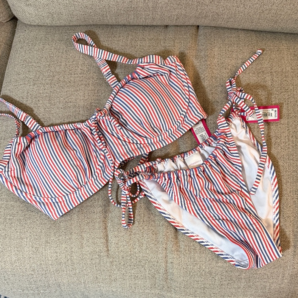 Target Women’s Striped Red and Blue Bikini Set - size 14W top / XL 12-14 bottoms